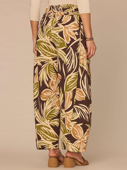 Democracy Clothing "Ab"leisure Skyrise Printed Glider Petite Relaxed Straight Leg Pants - Chestnut Green Multi