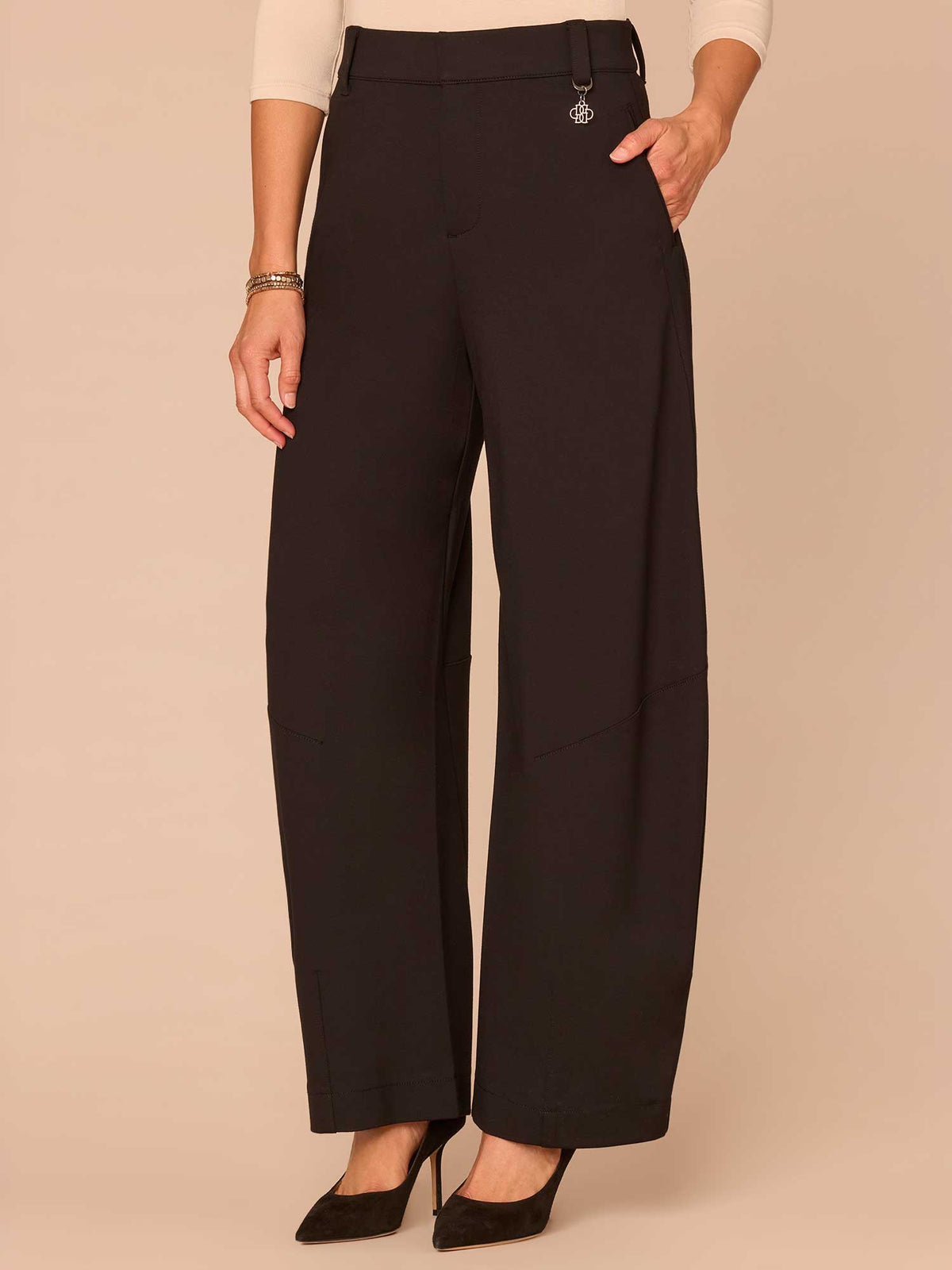 Democracy Clothing Ultra Skyrise Round Up Barrel Leg Ponte Knit Pants with Waist Charm - Black