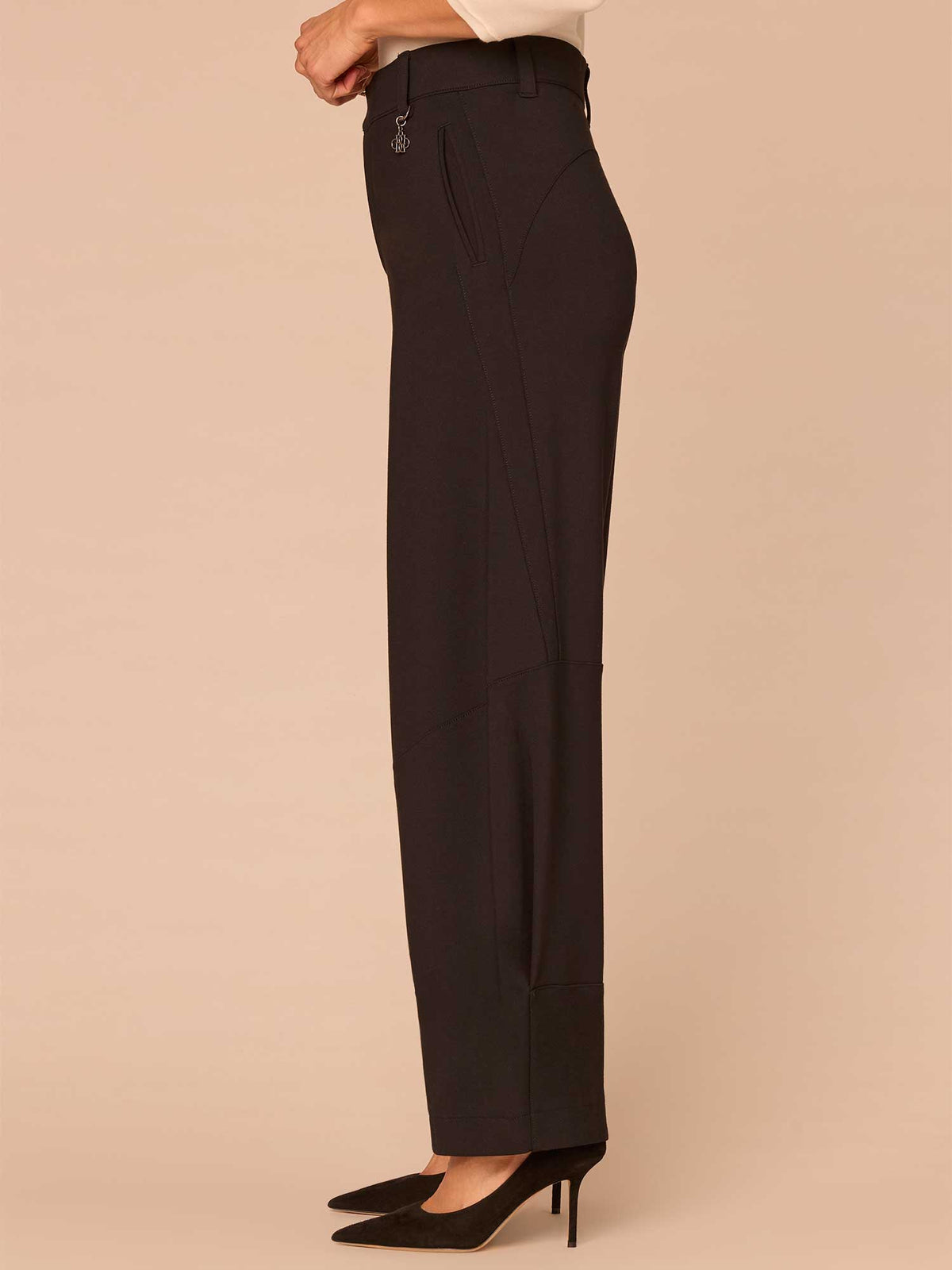 Democracy Clothing Ultra Skyrise Round Up Barrel Leg Ponte Knit Pants with Waist Charm - Black