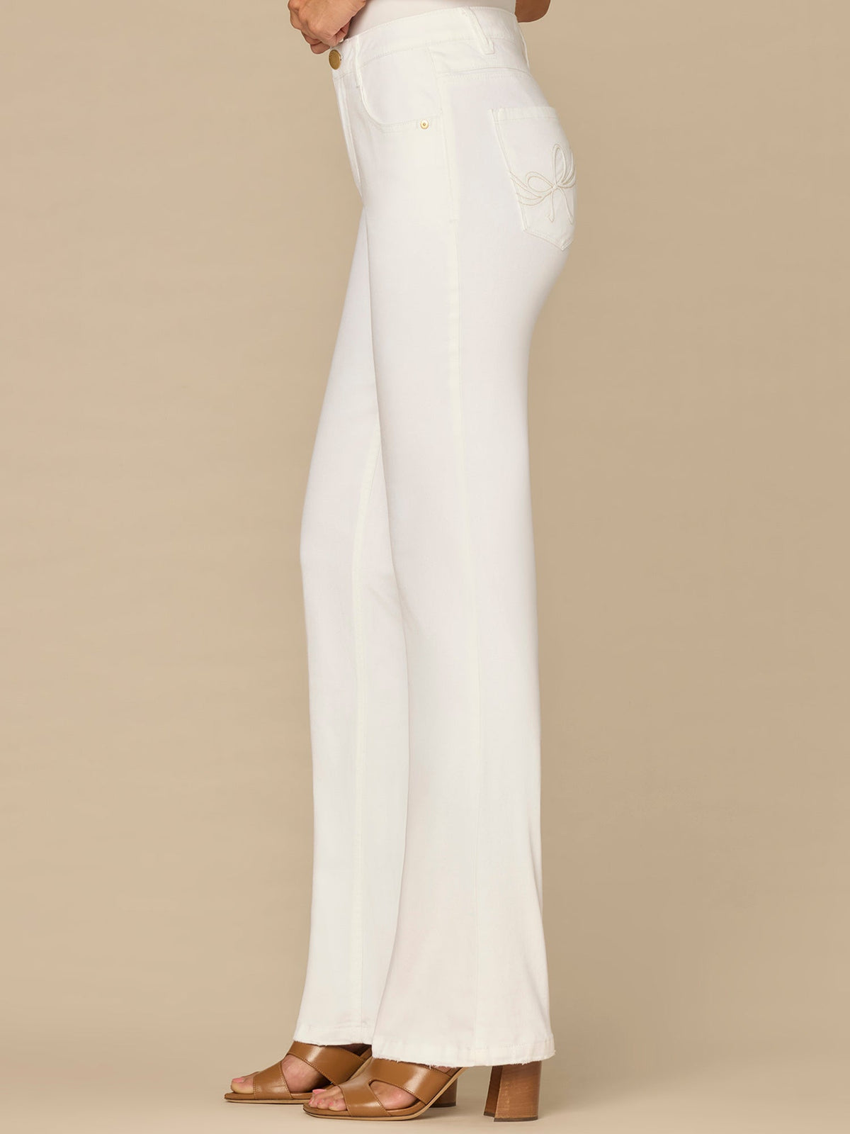 Democracy Clothing “Ab”solution® High Rise Embroidered Bow Pocket Itty Bitty Boot Jeans - Optic White Denim