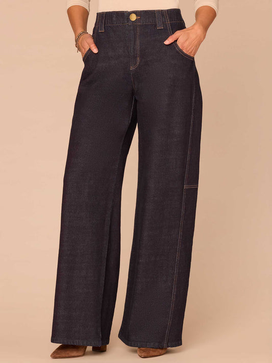 Democracy Clothing "Ab"solution® Skyrise V-Yoke Diagonal Seam Wide Leg Jeans - Indigo Denim