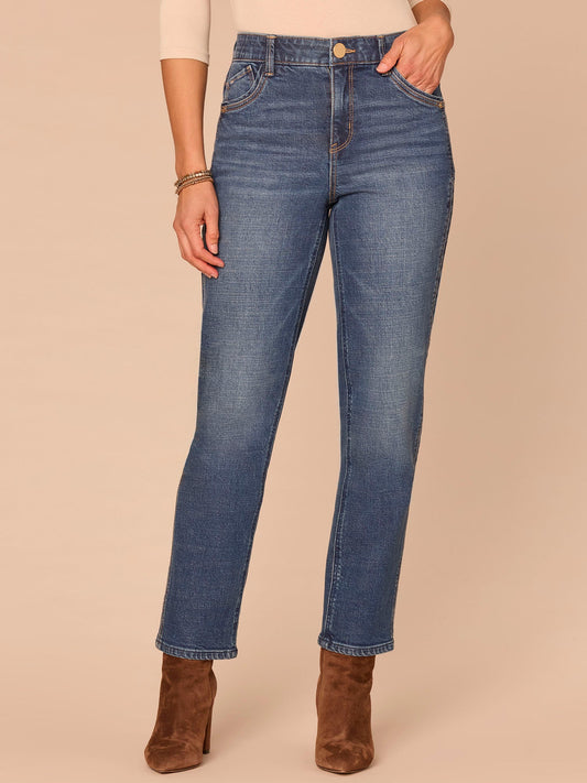 Democracy Clothing "Ab"solution® High Rise Double Side Seam Spliced Straight Jeans - Blue Denim
