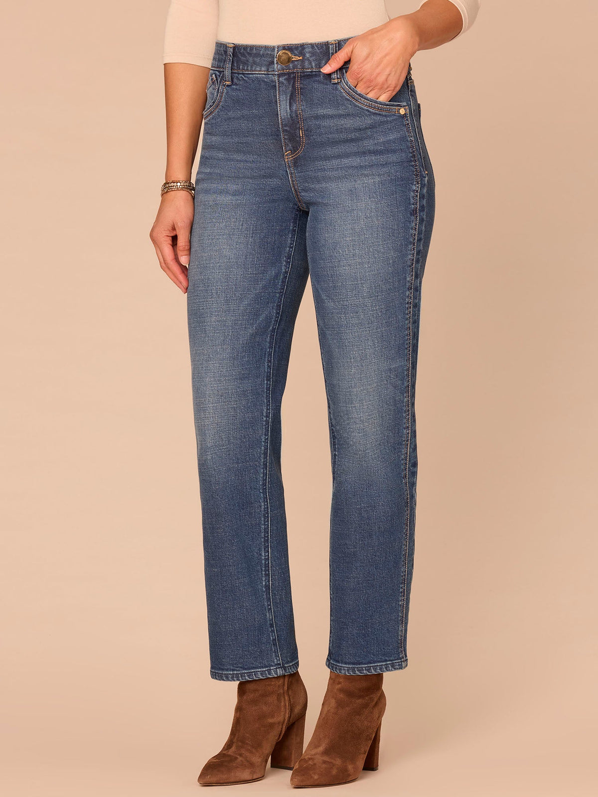 Democracy Clothing "Ab"solution® High Rise Double Side Seam Spliced Straight Jeans - Blue Denim