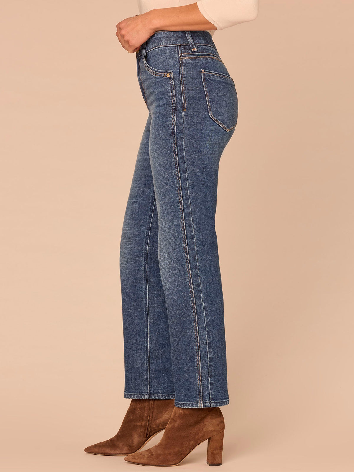 Democracy Clothing "Ab"solution® High Rise Double Side Seam Spliced Straight Jeans - Blue Denim