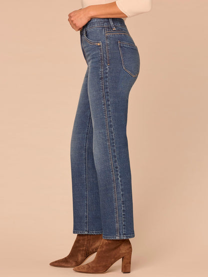 Democracy Clothing "Ab"solution® High Rise Double Side Seam Spliced Straight Jeans - Blue Denim