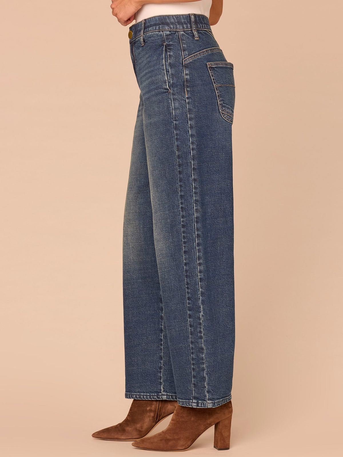 Democracy Clothing "Ab"solution® High Rise V-Yoke Side Panel Barrel Leg Petite Jeans - Blue Denim
