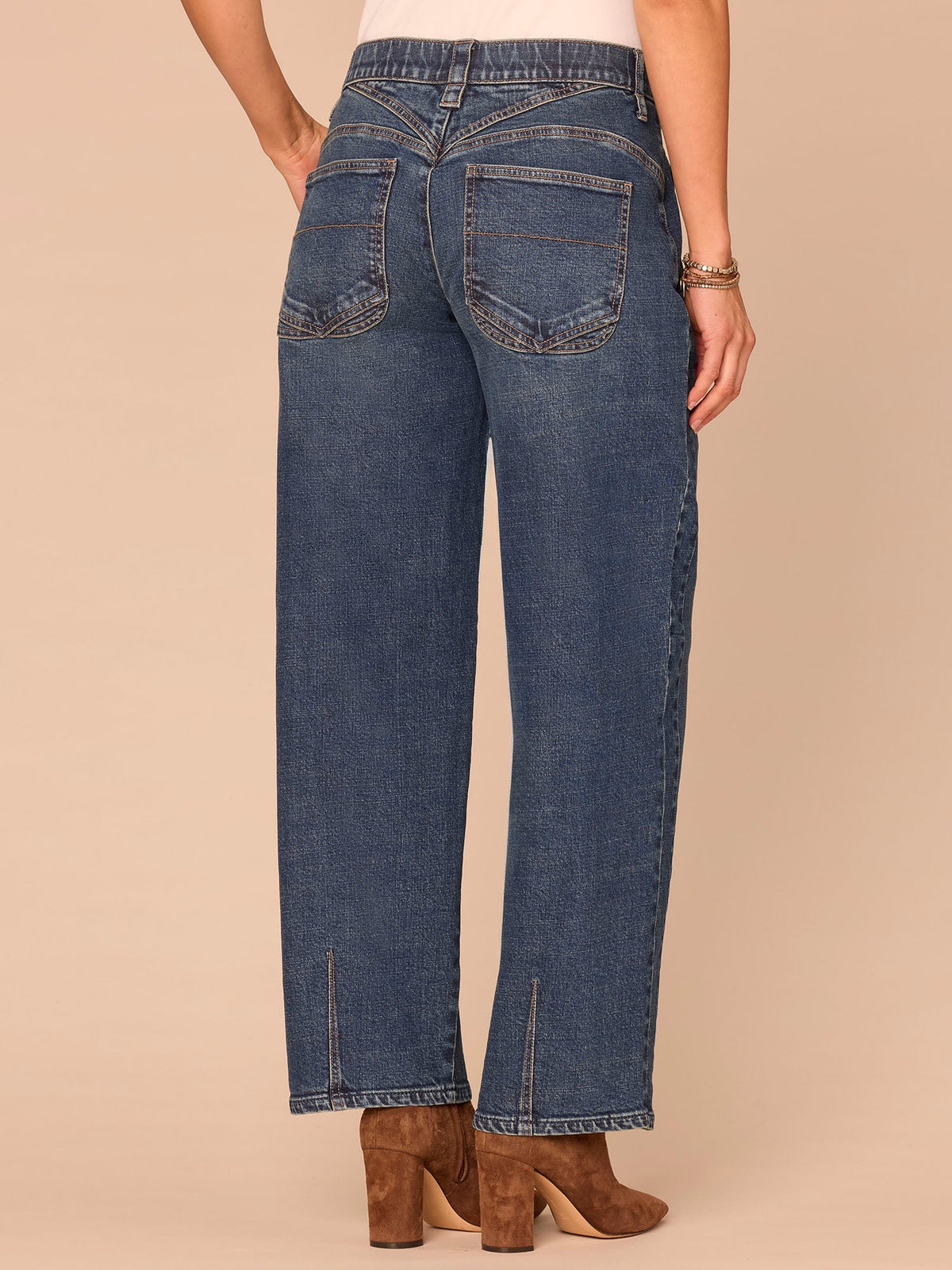 Democracy Clothing "Ab"solution® High Rise V-Yoke Side Panel Barrel Leg Petite Jeans - Blue Denim