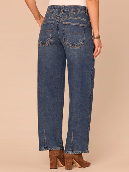 Democracy Clothing "Ab"solution® High Rise V-Yoke Side Panel Barrel Leg Petite Jeans - Blue Denim