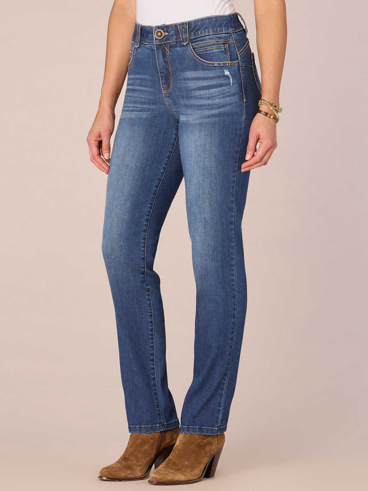 Democracy Clothing "Ab"solution Mid-Rise Straight Leg Jeans - Blue Vintage Denim