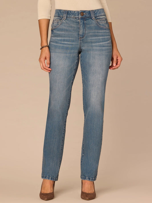 Democracy Clothing "Ab"solution® Booty Lift Mid Blue Artisanal Straight Leg Petite Jeans - Mid Blue Artisanal Denim
