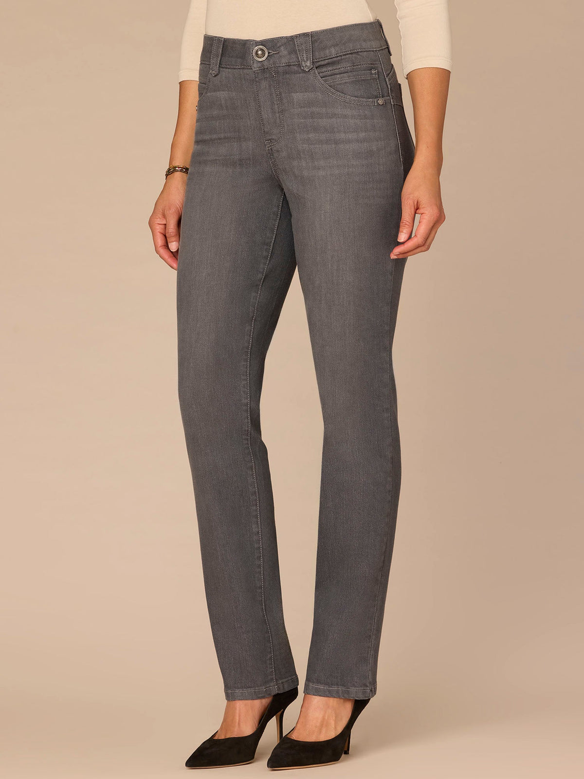 Democracy Clothing "Ab"solution® Mid-Rise Booty Lift Straight Leg Jeans in Grey - Grey Denim