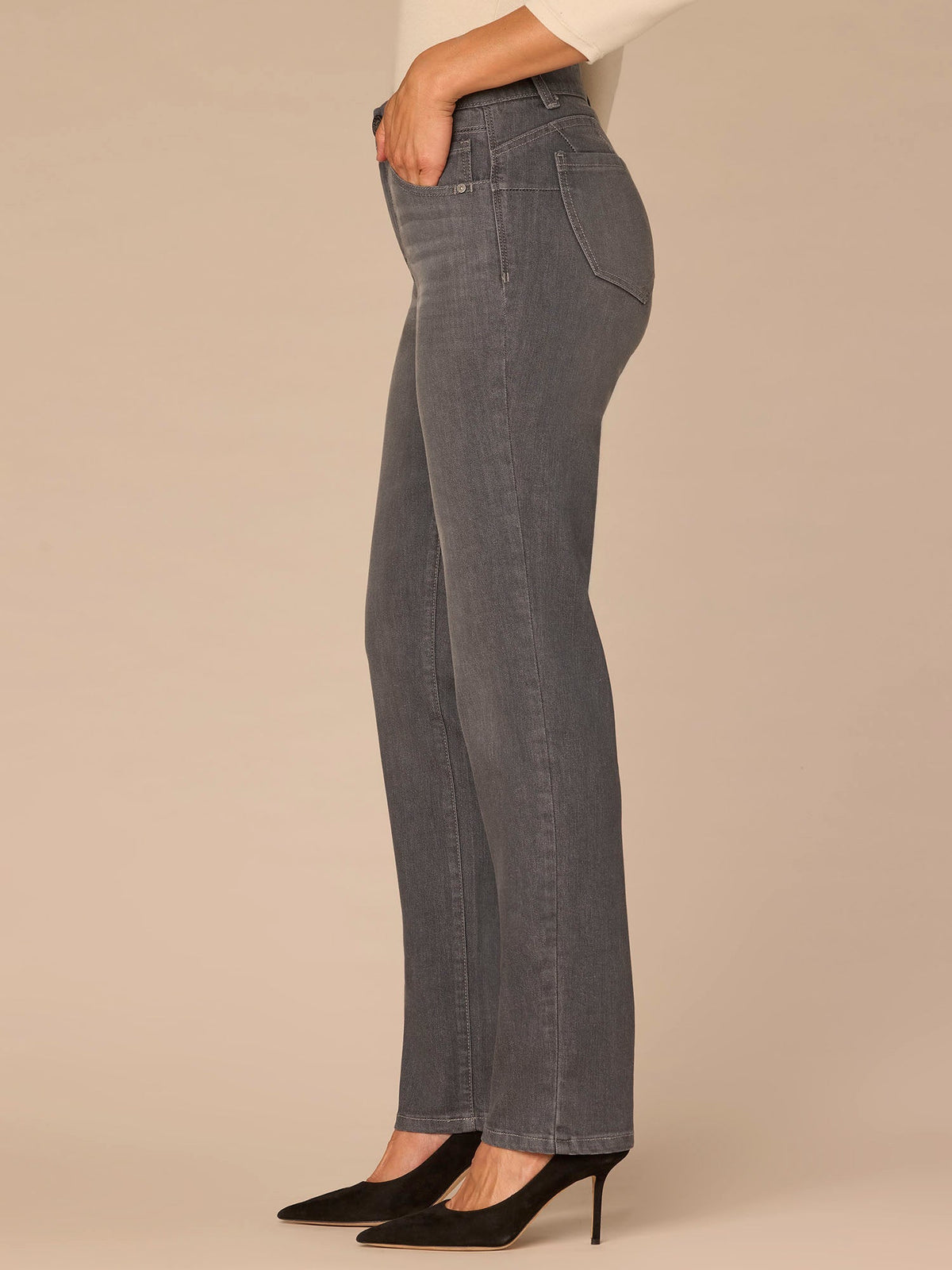 Democracy Clothing "Ab"solution® Mid-Rise Booty Lift Straight Leg Jeans in Grey - Grey Denim