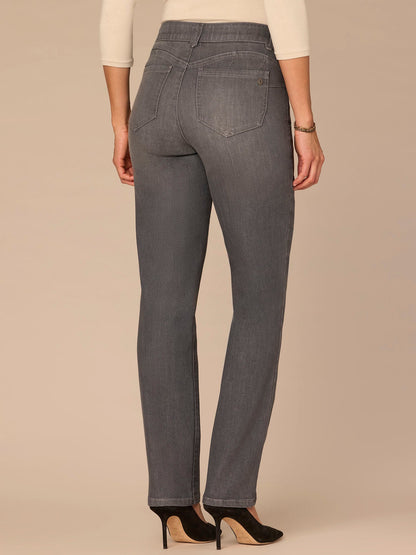 Democracy Clothing "Ab"solution® Mid-Rise Booty Lift Straight Leg Jeans in Grey - Grey Denim