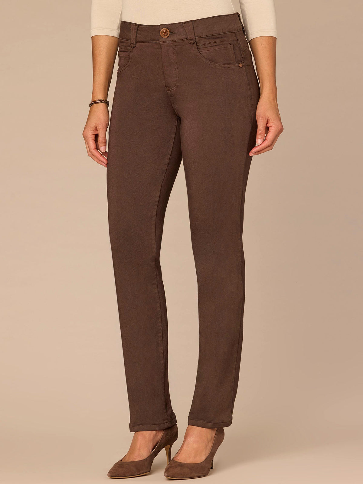Democracy Clothing "Ab"solution® Straight Leg Petite Colored Jeans - Brown|Duffel Green|Oxblood|Pewter|Cold Brew|Golden Olive