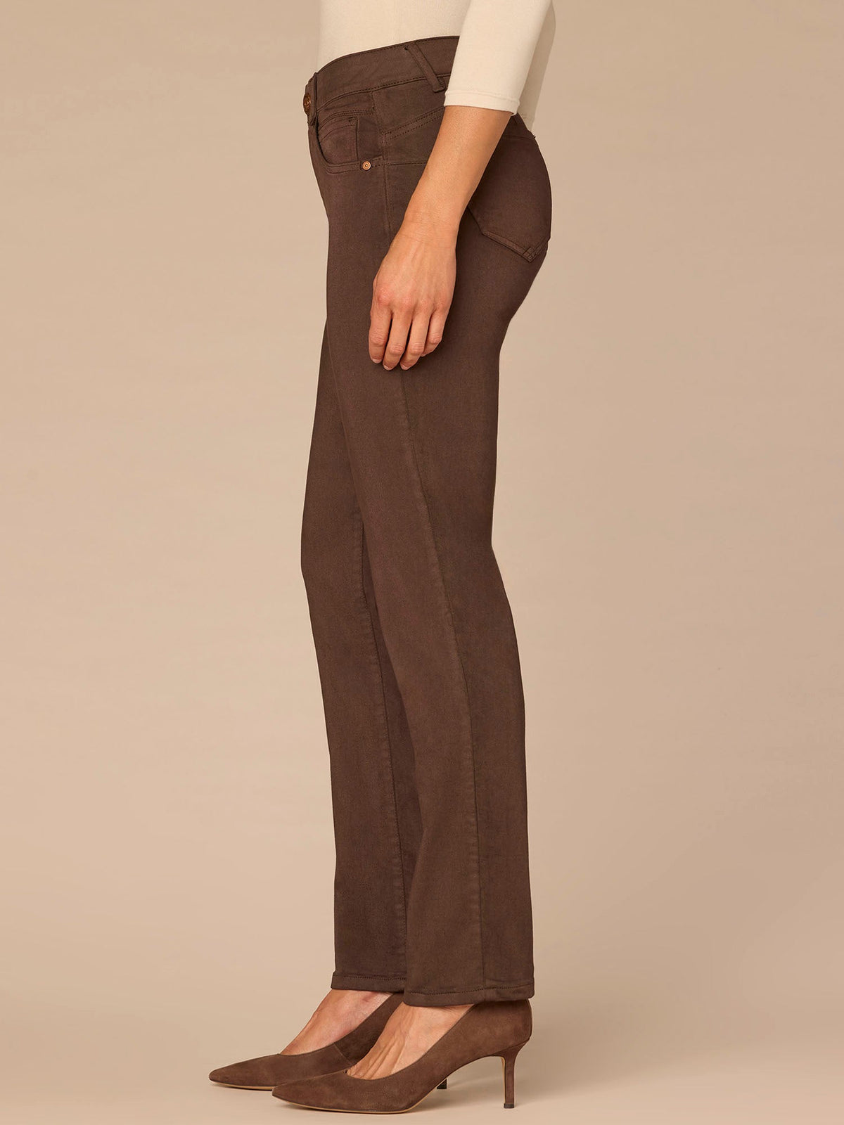 Democracy Clothing "Ab"solution® Straight Leg Petite Colored Jeans - Brown|Duffel Green|Oxblood|Pewter|Cold Brew|Golden Olive