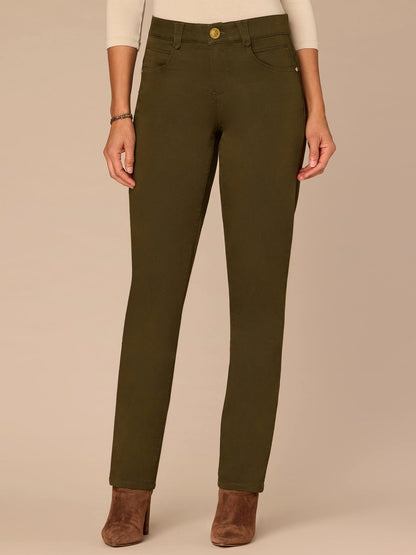 Democracy Clothing "Ab"solution® Straight Leg Petite Colored Jeans - Brown|Duffel Green|Oxblood|Pewter|Cold Brew|Golden Olive