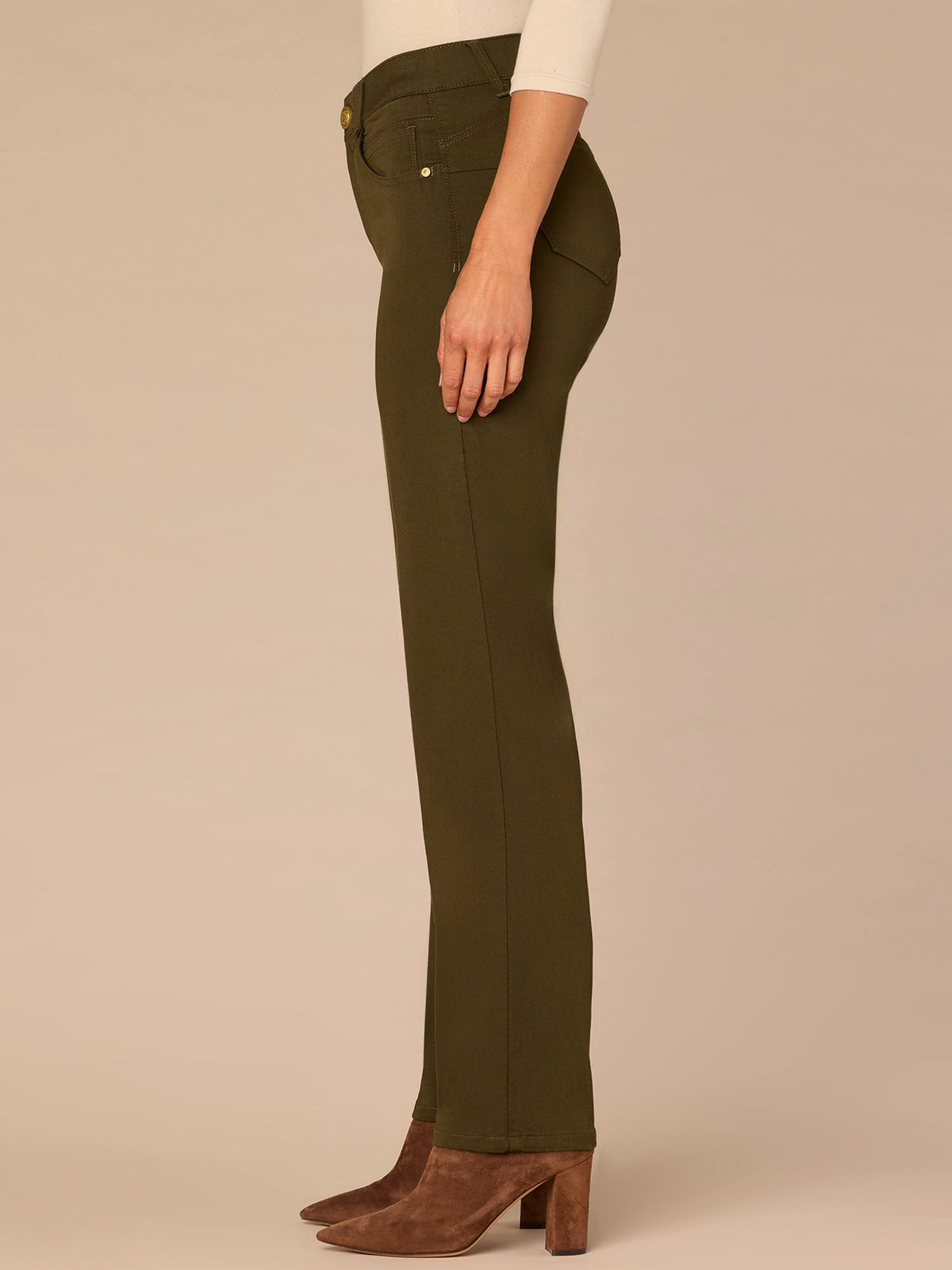 Democracy Clothing "Ab"solution® Straight Leg Petite Colored Jeans - Brown|Duffel Green|Oxblood|Pewter|Cold Brew|Golden Olive