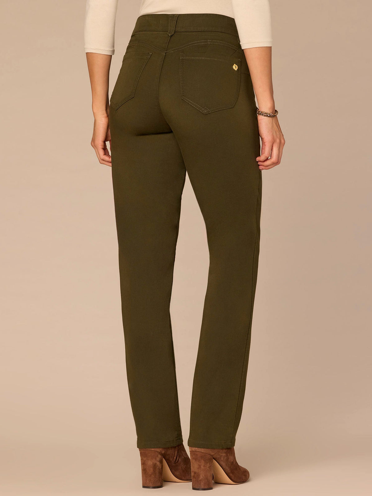 Democracy Clothing "Ab"solution® Straight Leg Petite Colored Jeans - Brown|Duffel Green|Oxblood|Pewter|Cold Brew|Golden Olive