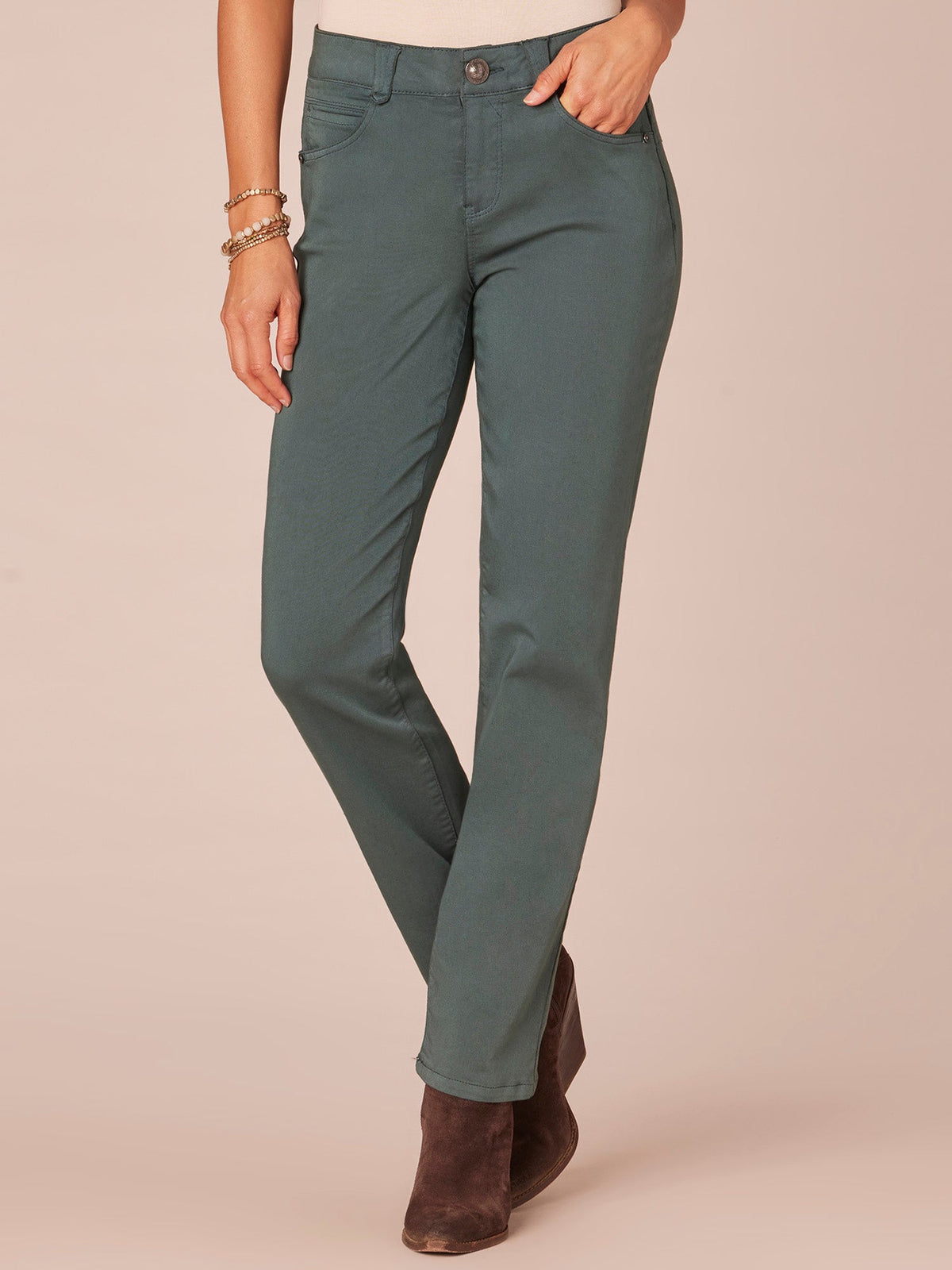 Democracy Clothing "Ab"solution® Straight Leg Colored Jeans - Brown|Oxblood|Duffle Green|Pewter|Cold Brew|Dusty Spruce|Malbec