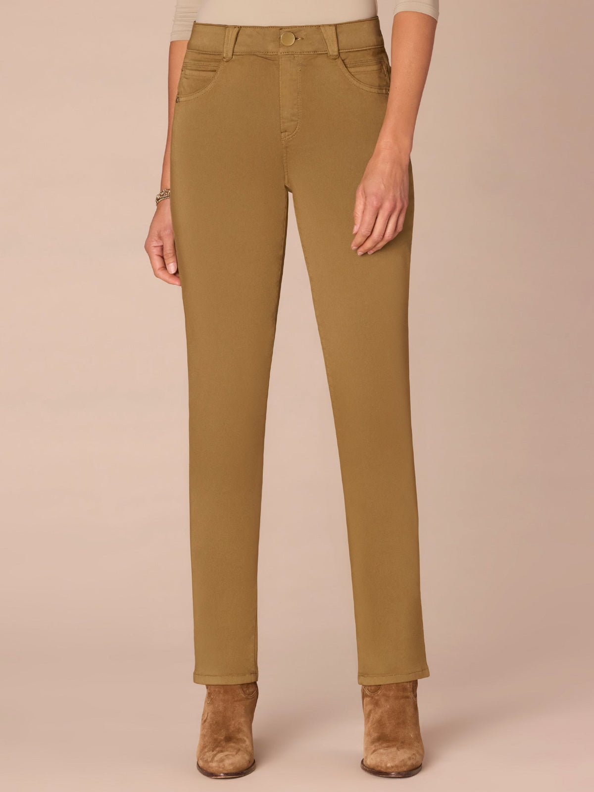 Democracy Clothing "Ab"solution® Straight Leg Petite Colored Jeans - Brown|Duffel Green|Oxblood|Pewter|Cold Brew|Golden Olive