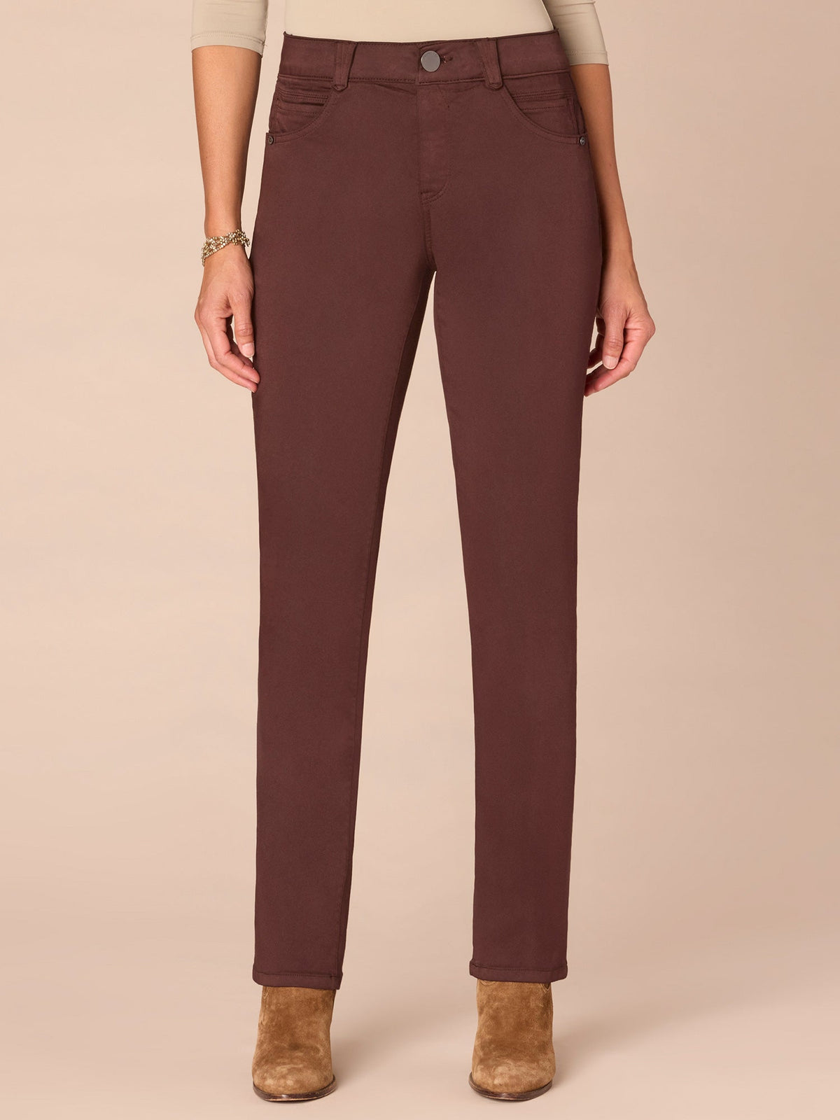 Democracy Clothing "Ab"solution® Straight Leg Colored Jeans - Brown|Oxblood|Duffle Green|Pewter|Cold Brew|Dusty Spruce|Malbec