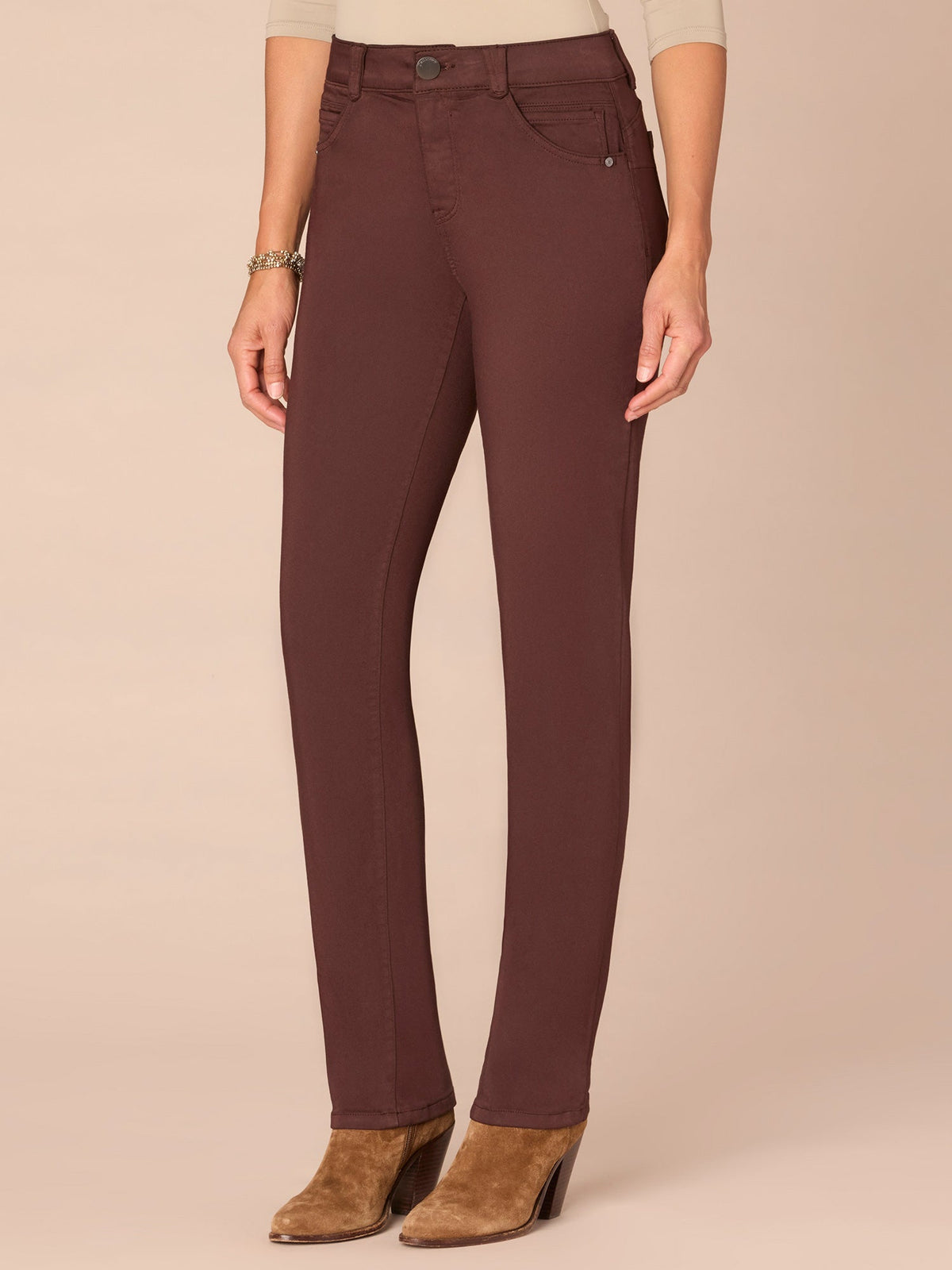 Democracy Clothing "Ab"solution® Straight Leg Colored Jeans - Brown|Oxblood|Duffle Green|Pewter|Cold Brew|Dusty Spruce|Malbec