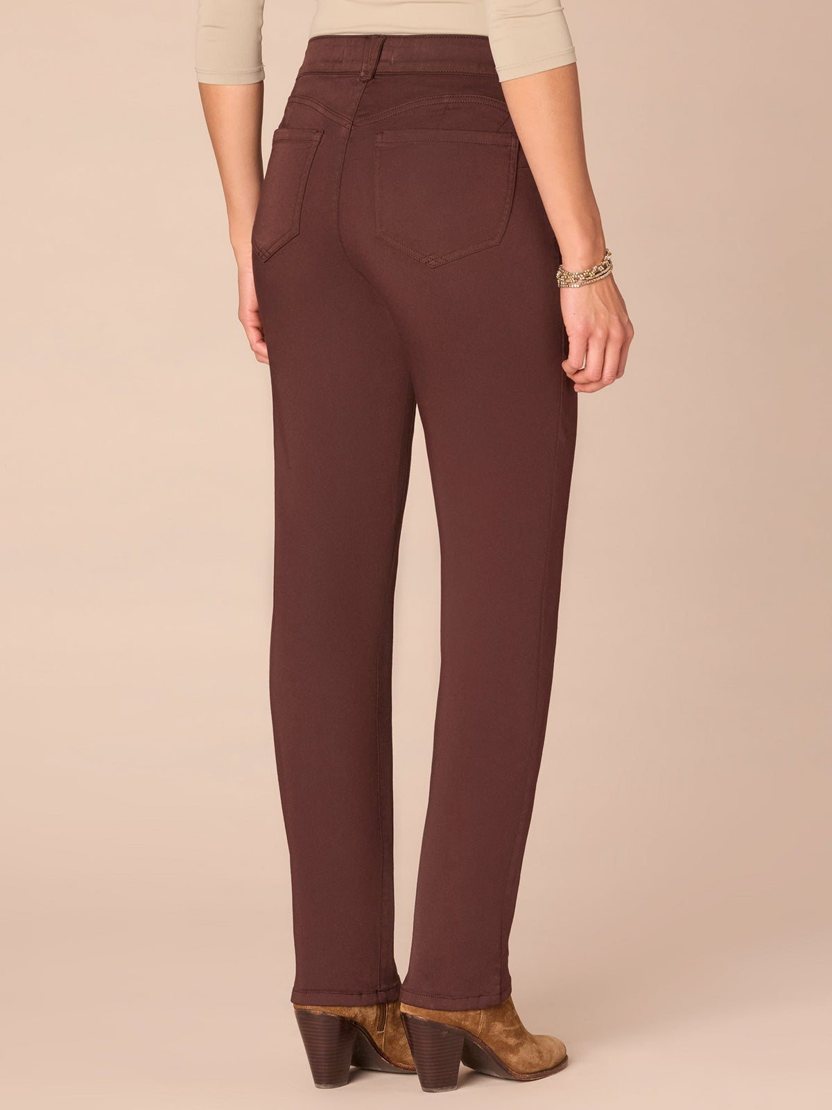 Democracy Clothing "Ab"solution® Straight Leg Petite Colored Jeans - Brown|Duffel Green|Oxblood|Pewter|Cold Brew|Golden Olive