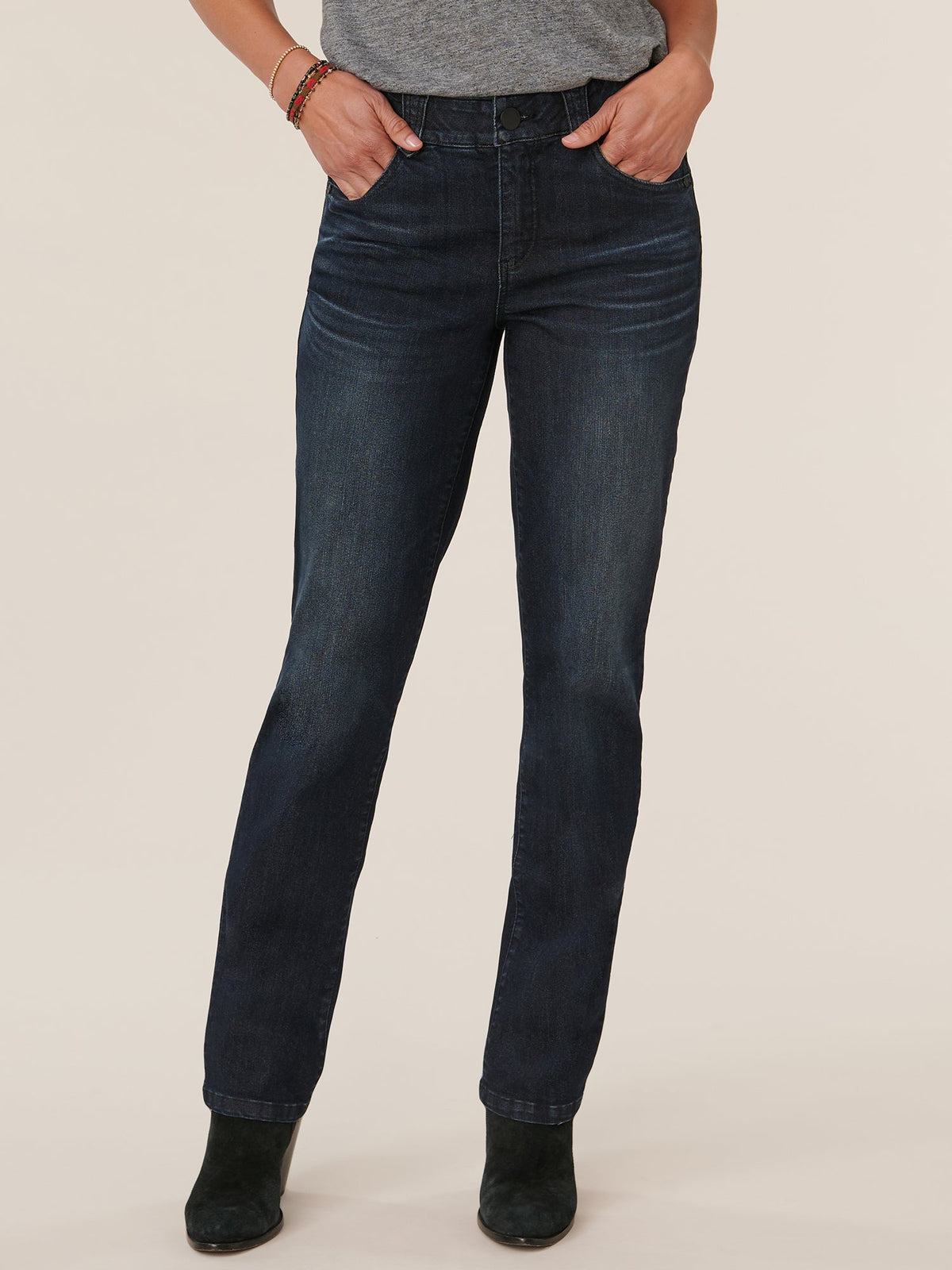 Democracy Clothing "Ab"solution® Dark Indigo Petite Straight Leg Jeans - Dark Indigo Artisanal Denim