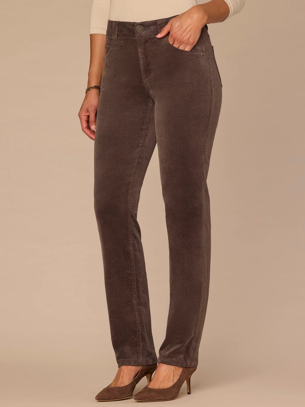 Democracy Clothing "Ab"solution® Mid-Rise Corduroy Straight Leg Pants - Black|Candied Walnut|Espresso|Blue Pine|Dark Roast|Fig Jam|Roasted Pecan|Raw Umber|Blanched Almond|Deep Pine