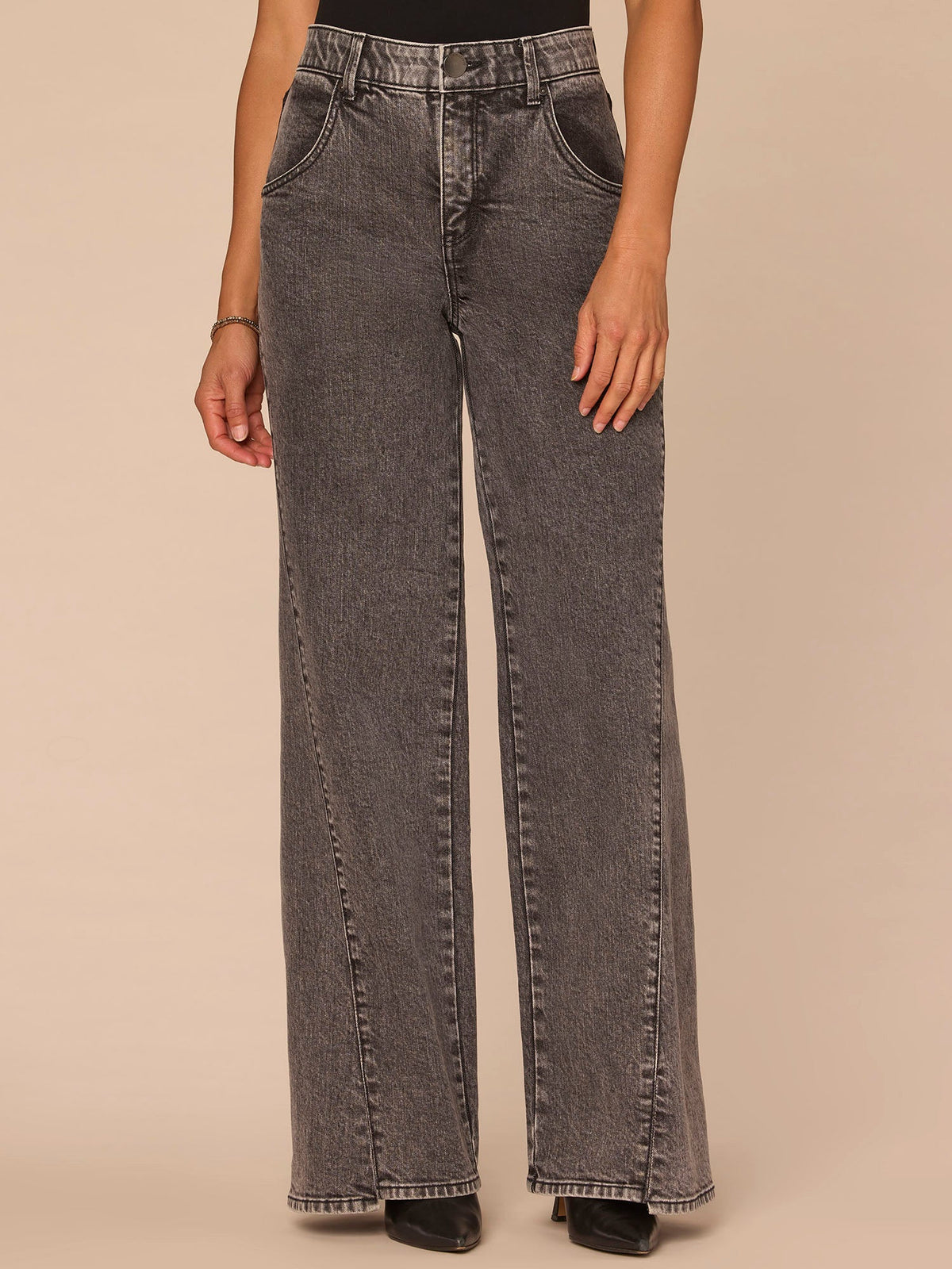 Democracy Clothing "Ab"solution® Skyrise Spliced Step Hem Wide Leg Petite Jeans - Washed Black Denim