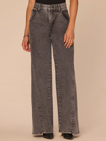 Democracy Clothing "Ab"solution® Skyrise Spliced Step Hem Wide Leg Petite Jeans - Washed Black Denim