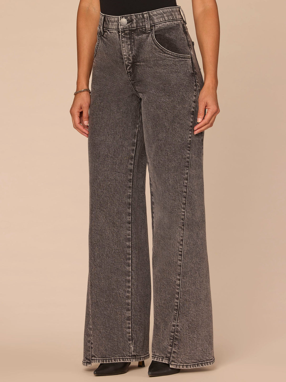 Democracy Clothing "Ab"solution® Skyrise Spliced Step Hem Wide Leg Petite Jeans - Washed Black Denim