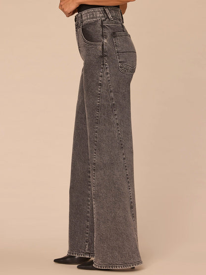 Democracy Clothing "Ab"solution® Skyrise Spliced Step Hem Wide Leg Jeans - Washed Black Denim