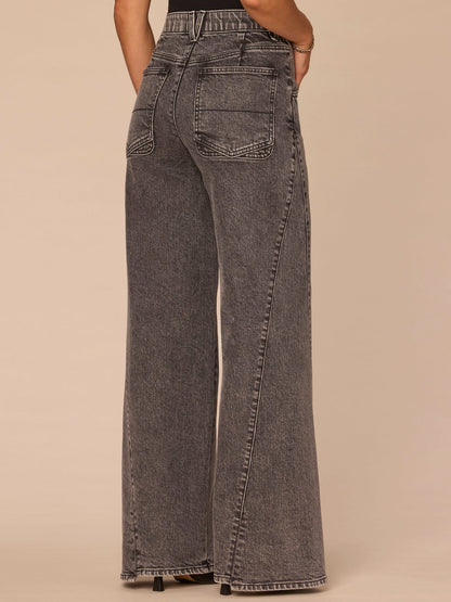 Democracy Clothing "Ab"solution® Skyrise Spliced Step Hem Wide Leg Petite Jeans - Washed Black Denim