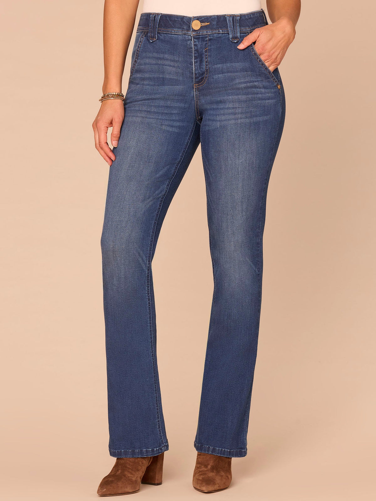 Democracy Clothing "Ab"solution® Mid-Rise 3D Embroidered Pocket Itty Bitty Boot Jeans - Blue Denim
