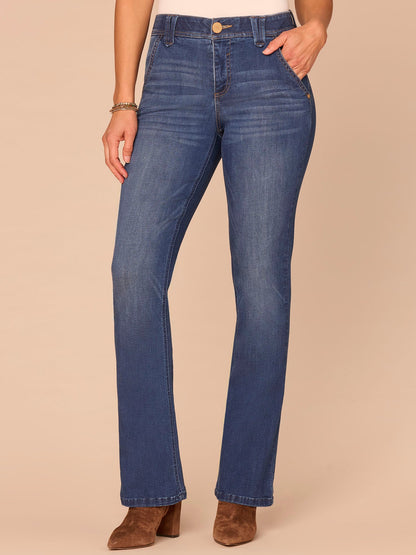 Democracy Clothing "Ab"solution® Mid-Rise 3D Embroidered Pocket Itty Bitty Boot Jeans - Blue Denim