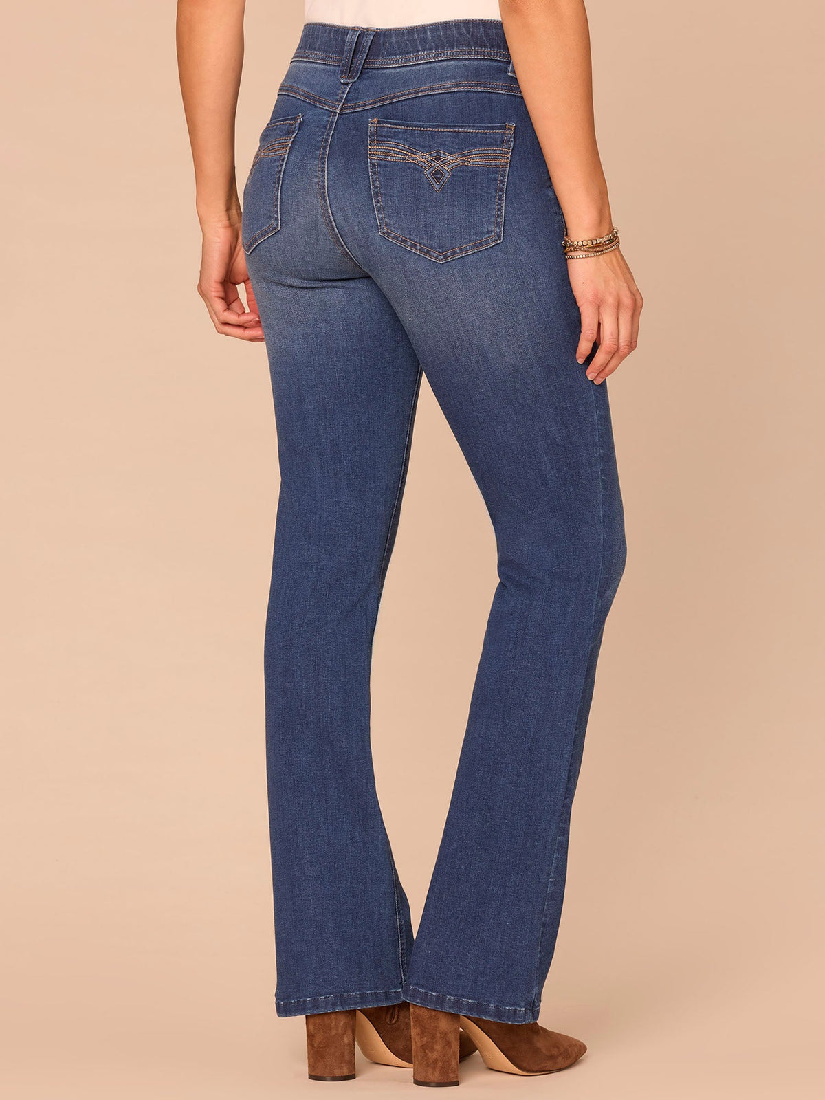 Democracy Clothing "Ab"solution® Mid-Rise 3D Embroidered Pocket Itty Bitty Boot Jeans - Blue Denim