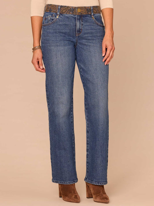 Democracy Clothing "Ab"solution® Mid-Rise Embroidered Waistband Straight Leg Jeans - Blue Denim