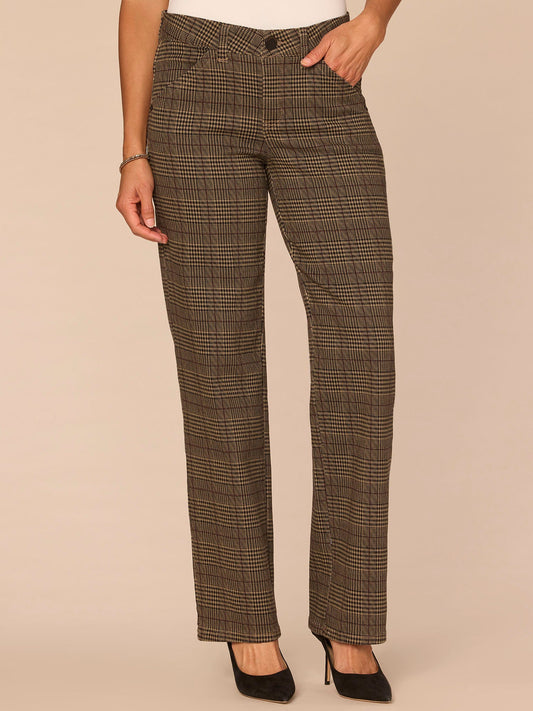 Democracy Clothing "Ab"solution® Mid-Rise Slash Pocket Plaid Print Straight Leg Pants - Golden Sugar Multi