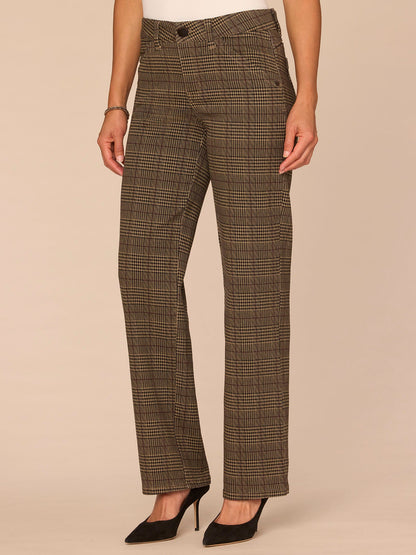 Democracy Clothing "Ab"solution® Mid-Rise Slash Pocket Plaid Print Straight Leg Pants - Golden Sugar Multi
