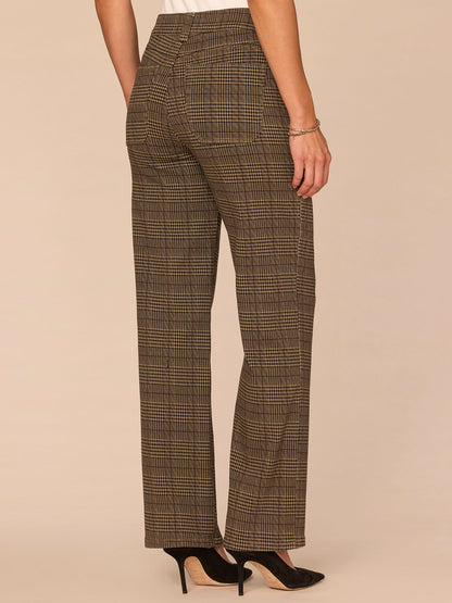 Democracy Clothing "Ab"solution® Mid-Rise Slash Pocket Plaid Print Straight Leg Pants - Golden Sugar Multi