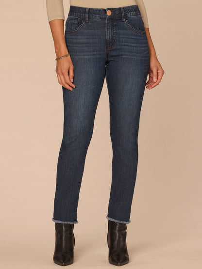 Democracy Clothing "Ab"solution® High Rise Seamless Frayed Hem Cigarette Jeans - Indigo Denim