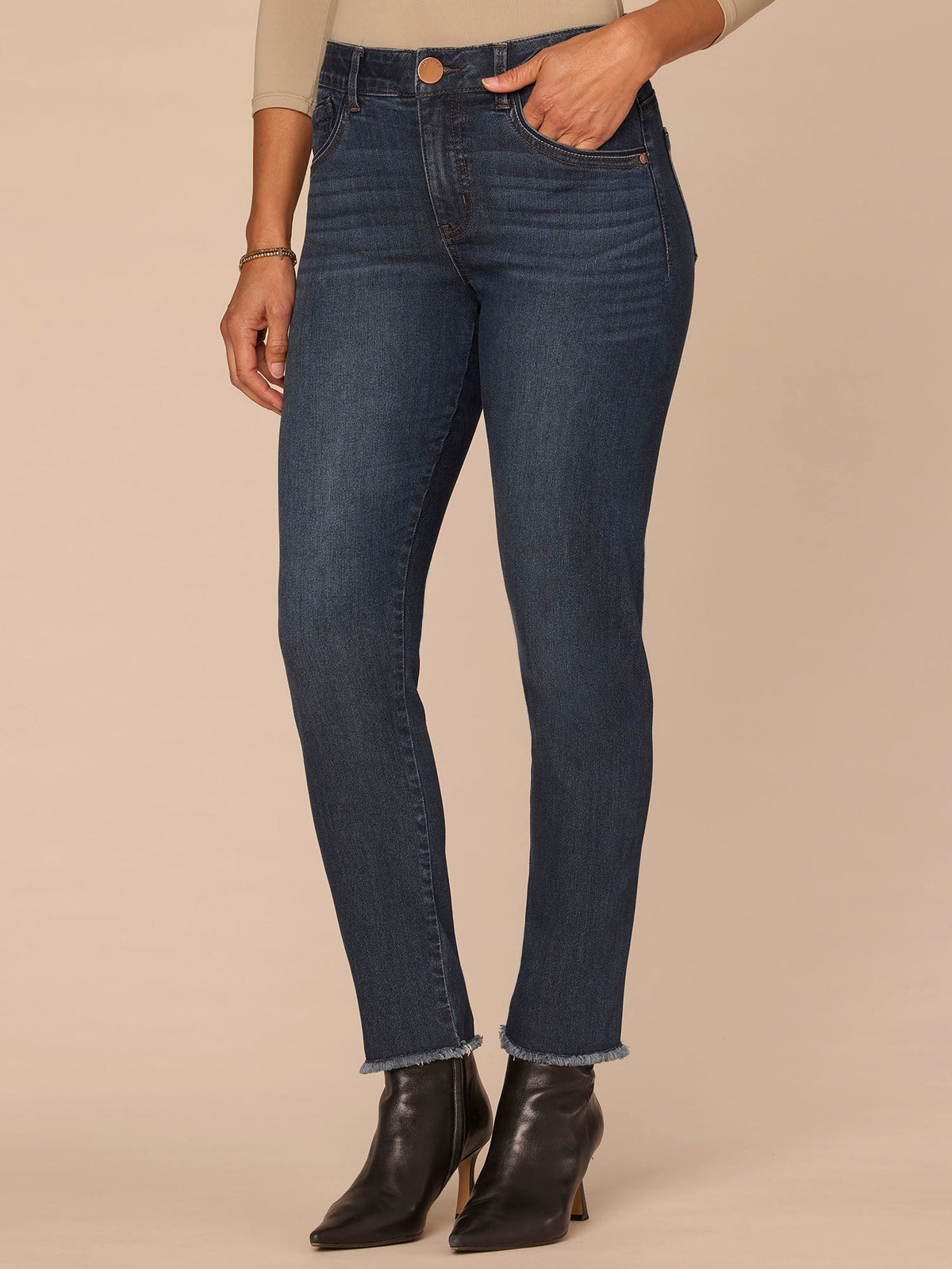 Democracy Clothing "Ab"solution® High Rise Seamless Frayed Hem Cigarette Jeans - Indigo Denim