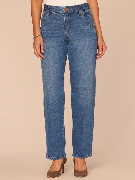 Democracy Clothing "Ab"solution® High Rise Mid Blue Petite Stovepipe Jeans - Mid Blue Denim