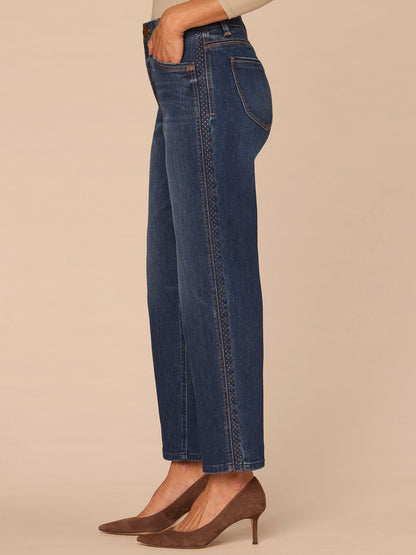 Democracy Clothing "Ab"solution® High Rise Rhinestone Double Seam Ankle Straight Jeans - Blue Denim