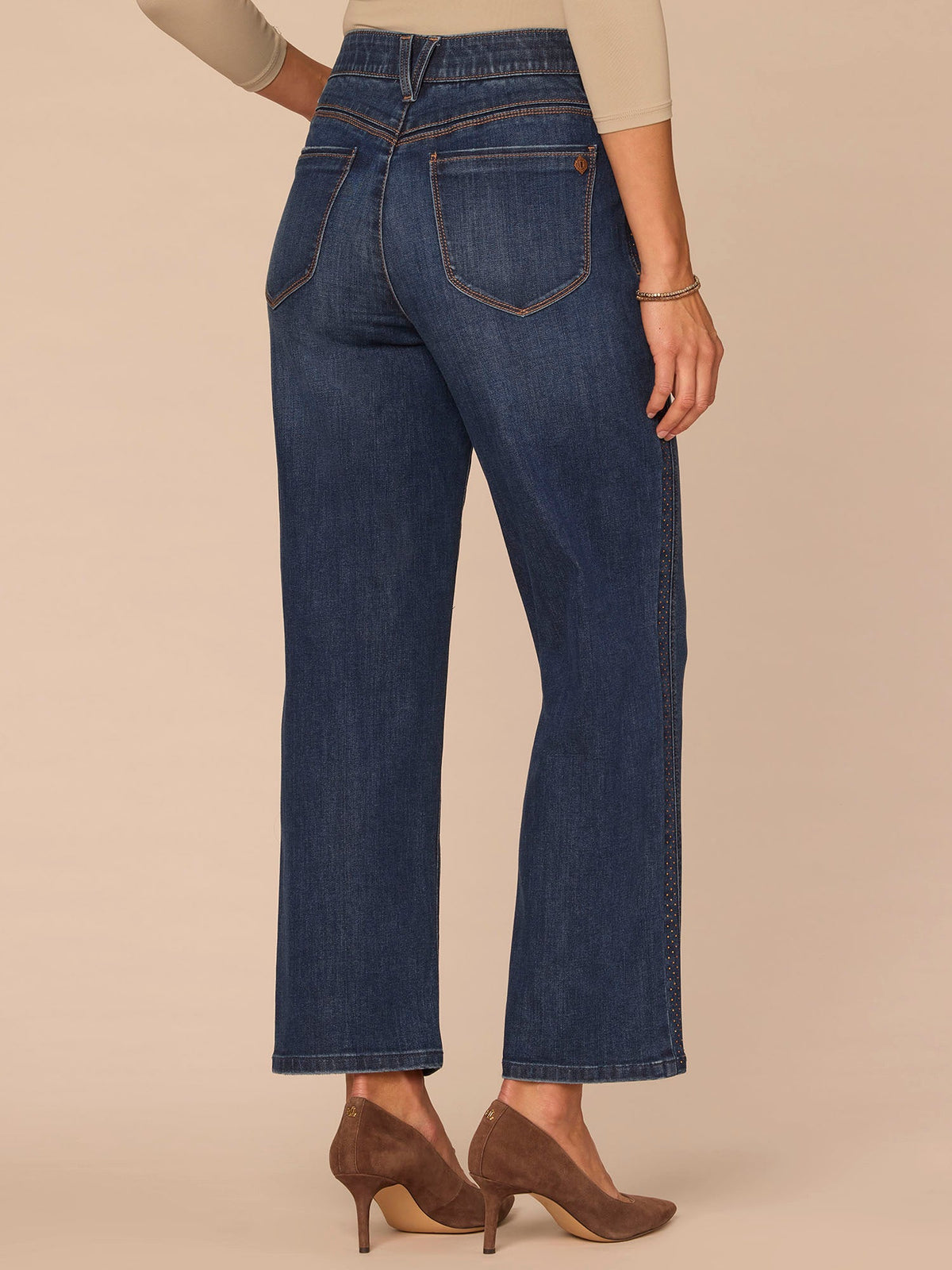 Democracy Clothing "Ab"solution® High Rise Blue Rhinestone Ankle Straight Petite Jeans - Blue Denim