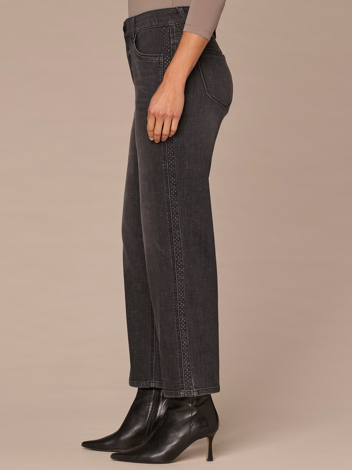 Democracy Clothing "Ab"solution® High Rise Rhinestone Ankle Straight Petite Jeans - Washed Black Denim