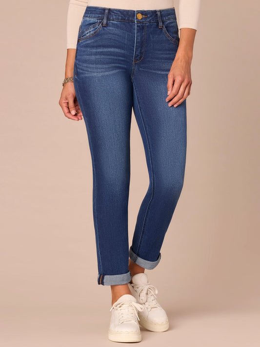 Democracy Clothing "Ab"solution® Cuffed Blue Denim Petite Girlfriend Jeans - Blue Denim