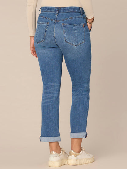 Democracy Clothing "Ab"solution Mid-Rise Side Entry Pocket Girlfriend Petite Jeans - Mid Blue Artisanal Denim