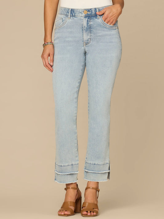 Democracy Clothing “Ab”solution® Mid-Rise Double Layer Fray Hem Kick Flare Jeans - Light Blue Denim
